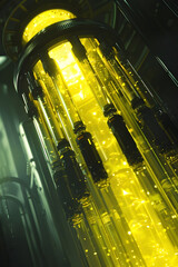 Sticker - Glowing Uranium Fuel Rods Encased in Protective Nuclear Reactor Structure,Rays of Energy Shining Through