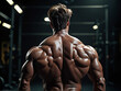 muscular man back view of a bodybuilder athlete in dark background