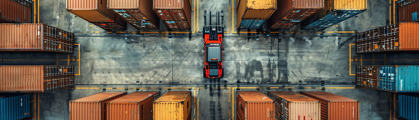 A top view of a container ship being loaded with cargo at a busy port.