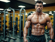 A muscular gym man posing for the camera, six pack, shirtless 