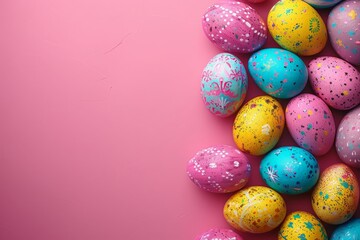 Wall Mural - Decorated Easter Eggs on Vibrant Pink Surface