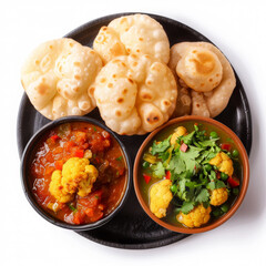 Wall Mural - Hearty Indian dinner with puri and a selection of rich curries