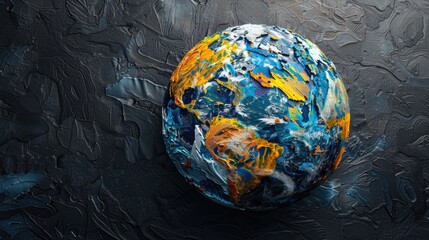 Wall Mural - a vibrant 3d rendering showcases an abstract version of planet earth adorned with mountains and crat