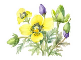 Christmas Aconite Flower Watercolor Plant Nature Art