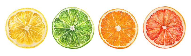 Wall Mural - Illustration of round citrus slices isolated on transparent background