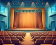 © ishootgood - A school auditorium with a stage, curtains, and rows of seating.