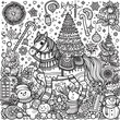 © Dooleystudio - A coloring page of a horse with a christmas tree image realistic photo photo used for printing illustrator.