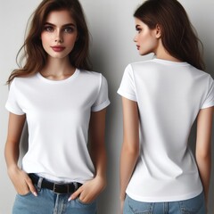 Wall Mural - A woman in white t t shirt mockup mockup image realistic harmony.