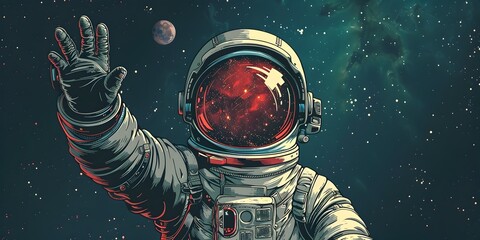 Wall Mural - spacewalking astronaut engaged in interstellar diplomacy and peacekeeping mission amid vast cosmic l