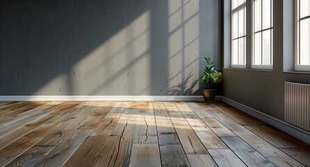 Wall Mural - a room with a wooden floor and a window