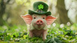 Adorable Piglet in Green Hat Celebrating St. Patrick's Day