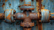 a horizontal view of a system of rusty leaky old pipes,generative ai