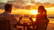 © Santy Hong - Couple in love drinking wine on romantic dinner at sunset on the beach. People love travel concept.