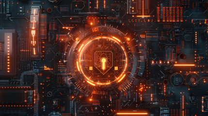 Wall Mural - Immerse yourself in the world of cybersecurity with a visually compelling depiction featuring a digital shield emblem surrounded.
