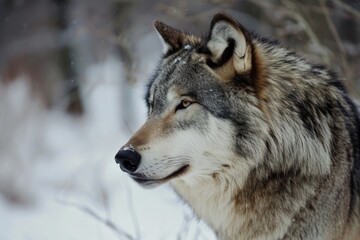 Naklejka na meble Wolf, Portrait of a Wolf in a Forest, Ai generated