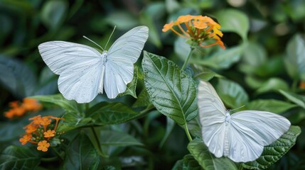 Canvas Print - Butterflies of white color in the garden yard