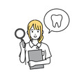 歯のチェック、定期検診を勧める歯医者、歯科衛生士の女性のイラスト