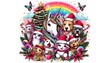 © adam - Many animals include dogs, cats, unicorns with a rainbow and rainbow image art attractive illustrator.