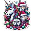 © adam - Many animals include dogs, cats, unicorns with christmas hats and ornaments art harmony illustrator.