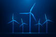windmill clean energy low poly wireframe on blue background. sustainable and renewable energy. vector illustration fantastic design