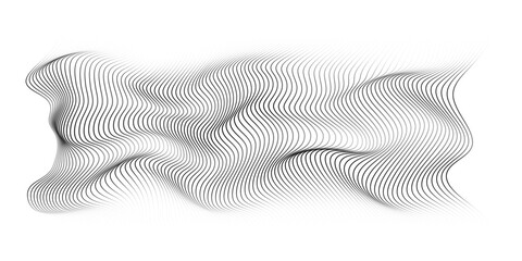Wall Mural - flowing wave lines pattern 3d curve halftone black gradient curve shape isolated on transparent back