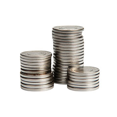 Silver coin stack isolated on transparent background