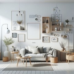 Wall Mural - living room with a template mockup poster empty white and With Couch And Table image art realistic lively.