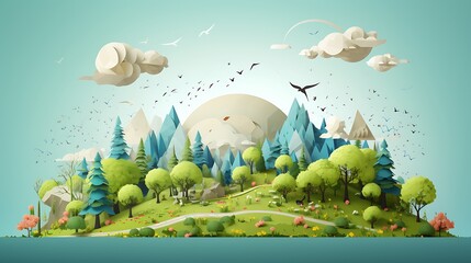 Wall Mural - An illustration of Earth with a message encouraging the preservation of natural landscapes for Earth Day.