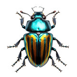 Fototapeta Motyle - The image shows a beautiful green and gold beetle with its wings spread open
