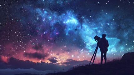 Wall Mural - astronomer discovering exoplanet through telescope under starry skies scientific discoveries concept