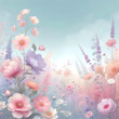 Background of wildflowers in pastel shades, gray background