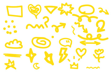 Wall Mural - hand drawn highlight, text underline, emphasis mark, line shape set. hand drawn scribble arrow, love