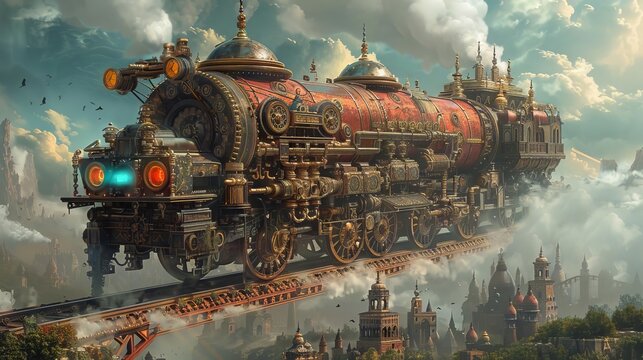 A steampunk version of Rath Yatra, with a chariot designed with industrial gears, steam vents, and brass pipes
