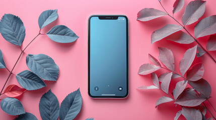 Mock up phone with black blank screen on pastel neutral background