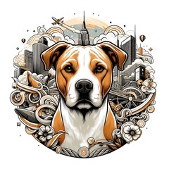 Wall Mural - A dog in a circle image realistic photo photo used for printing illustrator.