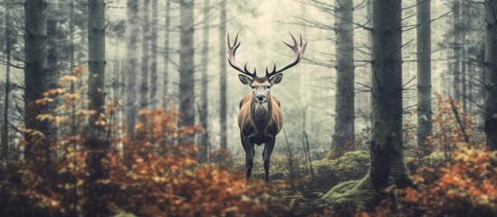 stag with foggy forest background