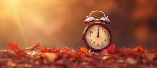 alarm clock with autumn background morning mood