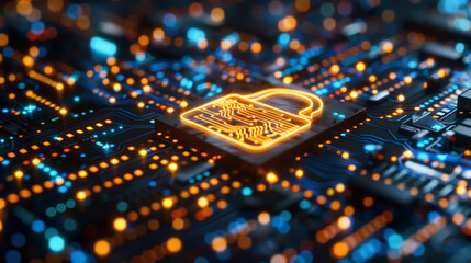 Wall Mural - A glowing computer chip with intricate circuitry on a motherboard, symbolizing advanced technology, data processing, and the core of modern computing power.