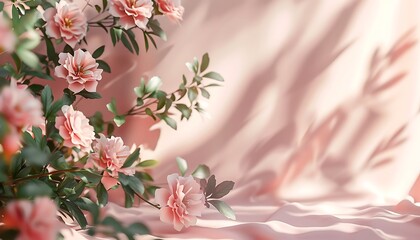 Poster - beautiful pink flowers with shadow background copy space area for text