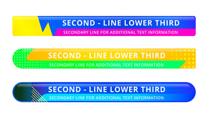 Set of lower third or television news bar design with colorful geometric template isolated on white background.