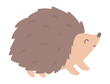 Cute hedgehog in flat design. Happy forest animal with sharp needles. Vector illustration isolated.