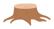Tree stump in flat design. Forest trunk cutting, wooden log with roots. Vector illustration isolated.