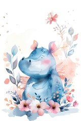 Sticker - cute, animal kids, hippo