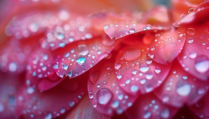 Wall Mural - Water drops on the petals of a pink water lily.