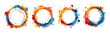 © antkevyv - Design element isolated cutout set of watercolor painted splash circle frames in blue, orange red on transparent background