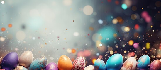 Aufkleber - An Easter themed background with speckled eggs designed for children leaving space for adding images. Creative banner. Copyspace image