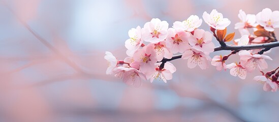 Sticker - A soft and blurred sakura flower with ample copy space for an enchanting background image