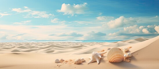 Aufkleber - In the summer the beach sand dune and shell fragments create a picturesque landscape with ample copy space for images