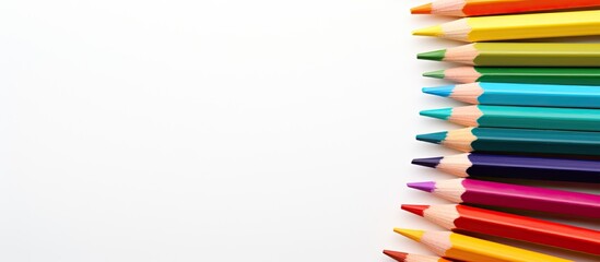 Aufkleber - Colorful pencils arranged in a circular shape on a white background conveying an education concept with available copy space for additional content