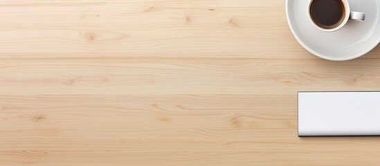 Aufkleber - A bird s eye view of a pristine office desk featuring a sleek smartphone a notebook a steaming coffee cup and a keyboard Ample copy space provided for your text